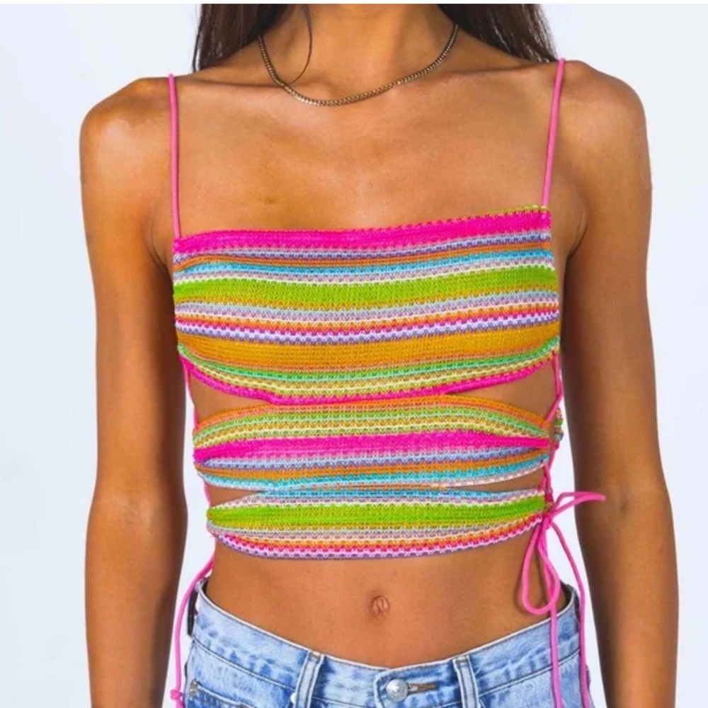 Princess Polly‎ Sutton RainbowKnit Side Lace Up Tube Top. Size S